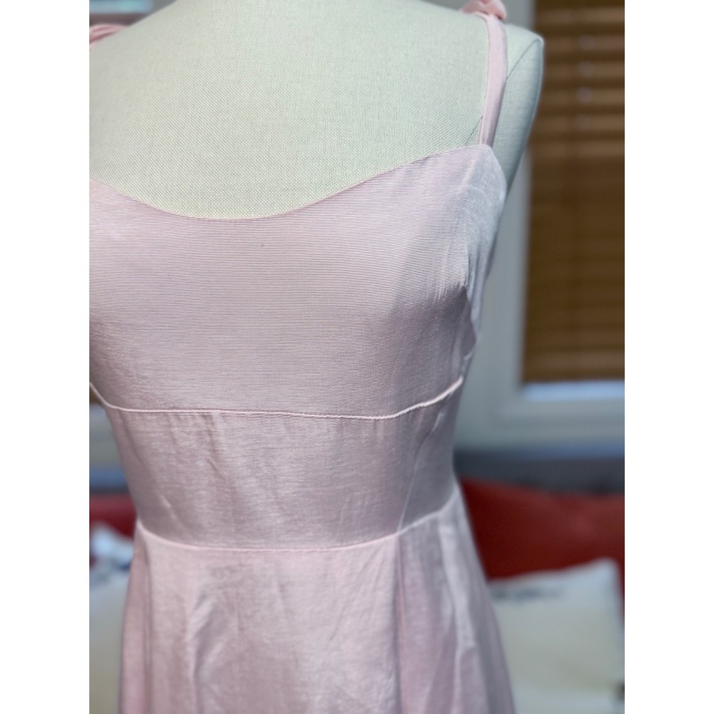 ML Monique Lhuillier Pink Faille Open Back Midi Dress 12 Bow Straps Cocktail - Picture 2 of 7